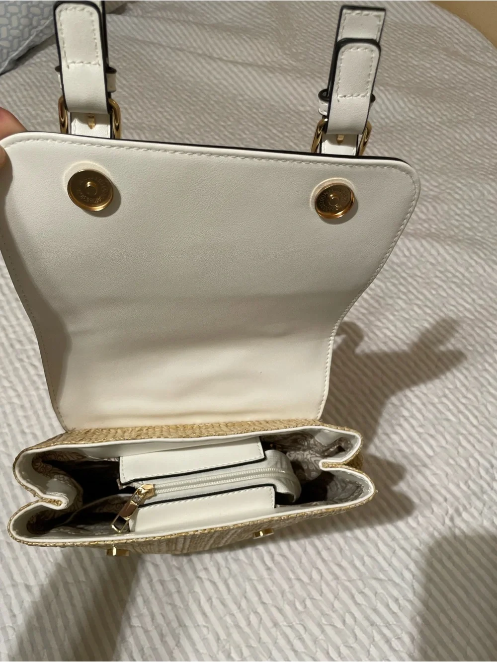 White & Straw Women’s Backpack Purse - Neutral Two-Tone